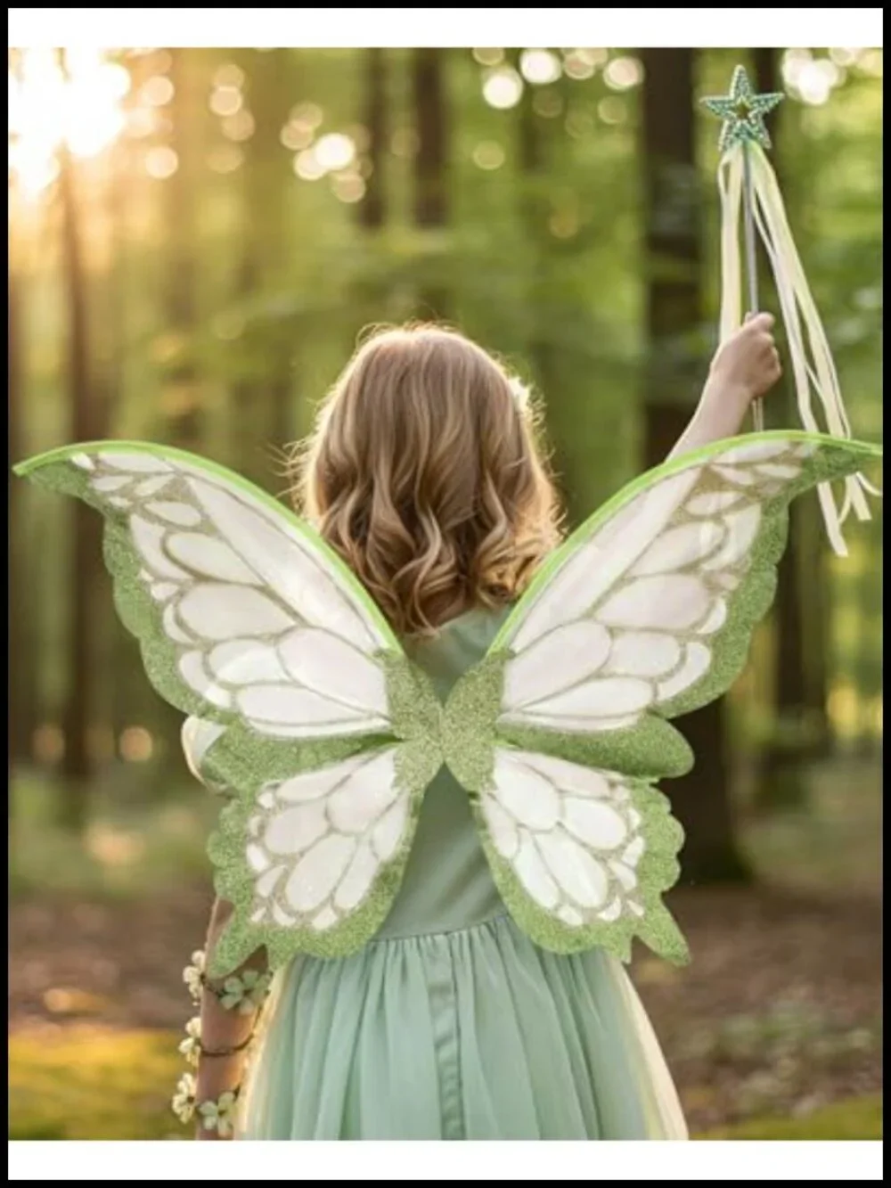 Fairy Wings Costume Set with Flower Crown Elf Ears Wand 5 PCS Organza Halloween